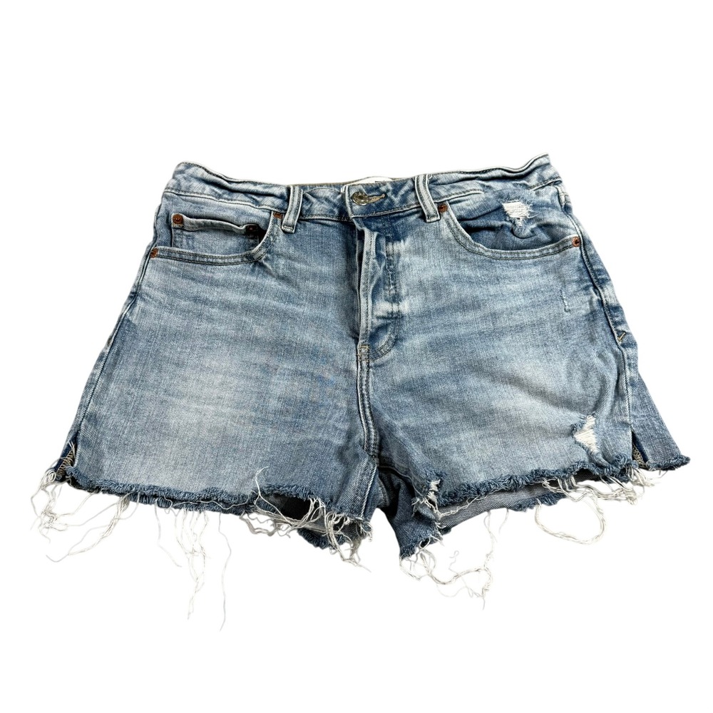 Daze Womens 29 Just Right Denim Shorts Blue Distressed Cutoff High Rise Summer